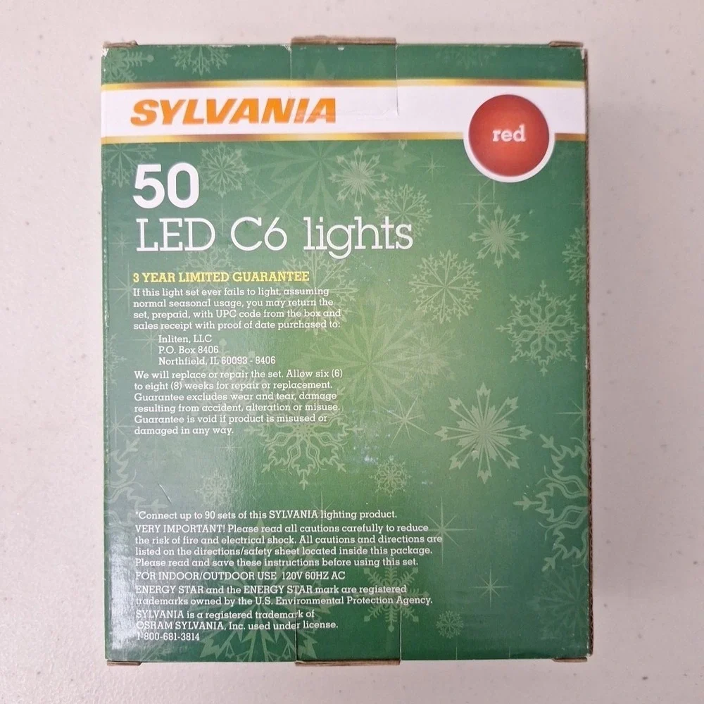 Sylvania 50 Red LED Lights C6 Steady Lit Indoor/Outdoor NEW